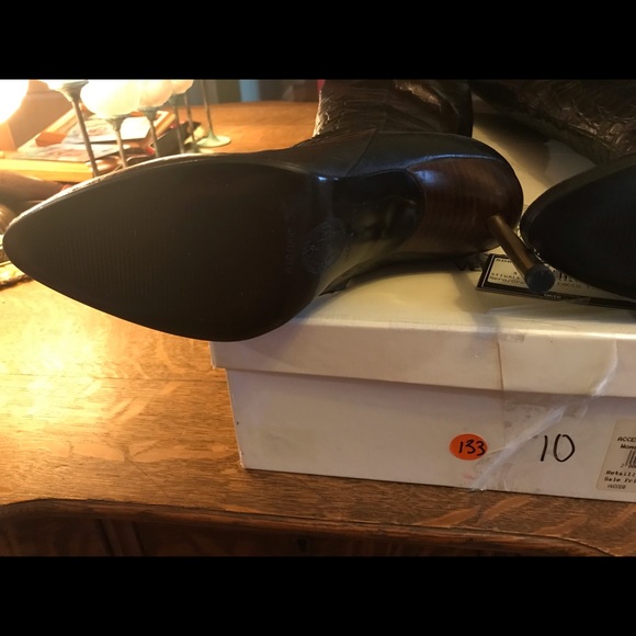 Gianni Versace Stivale Stampa Cocco Tall Boots in Nero/Croc Size 40 T.100 - Picture 9 of 14